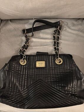 Nicole Black Quilted Shoulder Bag with Gold Accents